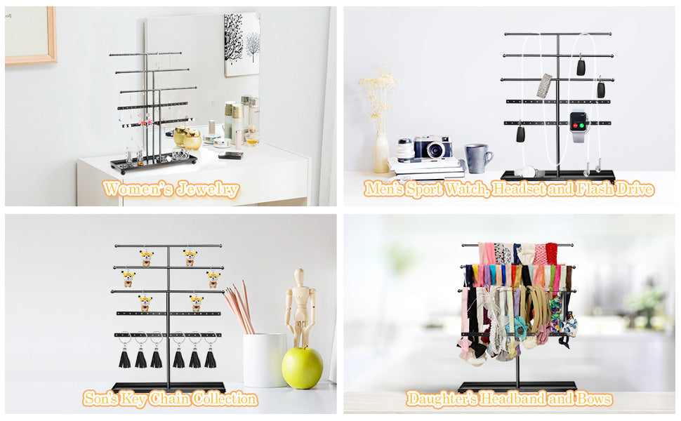 Cabilock Jewelry Holder 3 Tier Metal Necklace Holder Jewelry Organizer Display Bracelet Hanger Tower Jewelry Tree Stand with Jewelry Tray Base for Necklaces Bracelet Earrings Ring