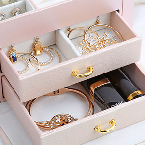 LATIT Jewellery Box Organiser Three Layers PU Leather Jewelry Storage Case for Rings Earrings Necklace Bracelets Faux Leather Jewelry Gift Box Girls Women
