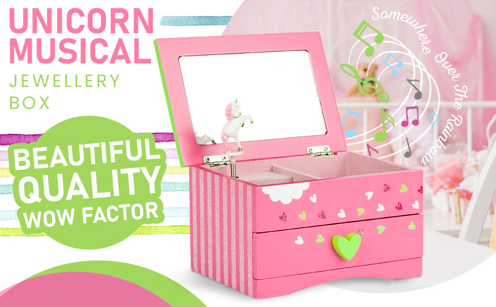 Amitié Lane Unicorn Jewelry Box For Girls - Two Unicorn Gifts For Girls PLUS Augmented Reality App (STEM Toy) - Unicorn Music Box and Unicorn Charm Bracelet (Pink))