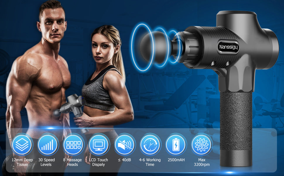 Massage Gun Deep Tissue,30 Speeds Powerful Percussion Muscle Massager,2500mah Electric Handheld Muscle Massage Gun,Portable Fascia Gun with 8 Massager Heads for Athletes Muscle Tension Pain Relief