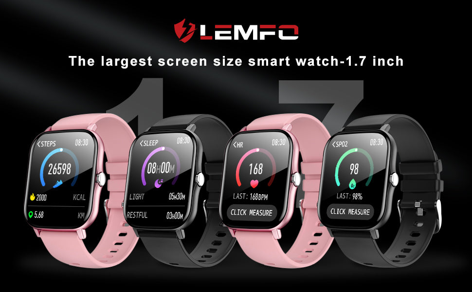 LEMFO Smart Watch for Men Women with Heart Rate Monitor, 1.7 Inch Full Touch Screen Fitness Trackers, Activity Tracker, IP68 Pedometer, Smartwatch with Sleep Monitor, Step Counter for Android ios