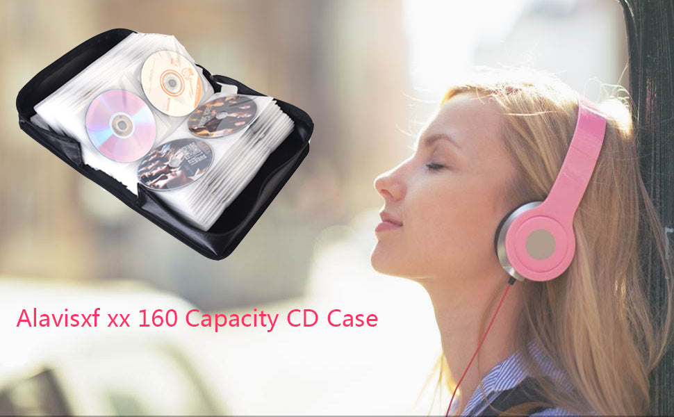 alavisxf xx CD Case, 160 Capacity Nylon CD DVD Storage Wallet Protective Disc Organizer Carrying Case with Card holder (160 Capacity, Black)