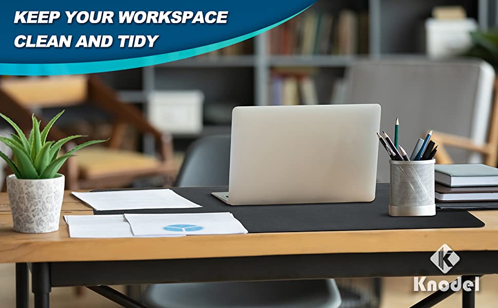 Knodel Desk Pad, Office Desk Mat, 43cm x 90cm PU Leather Desk Blotter, Laptop Desk Mat, Waterproof Desk Writing Pad for Office and Home, Dual-Sided (Dark Blue)