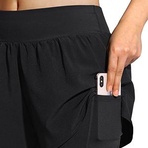 OUGES Women's 2 in 1 Running Sports Shorts with Breathable Quick Dry Gym Yoga Workout Jogging Pants Joggers Shorts with Pocket