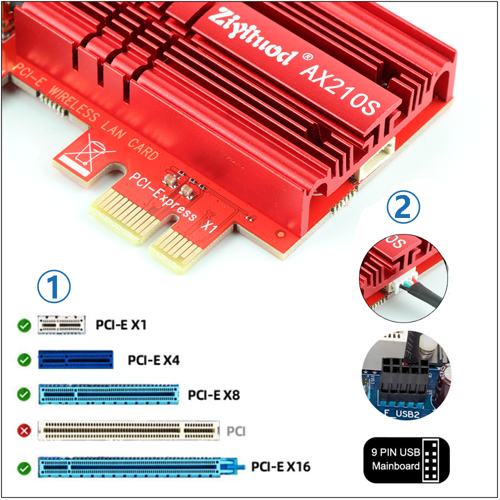 Ubit AX210 WiFi 6E PCIe Wireless WiFi Card Up to  5400Mbps(6GHz/5GHz/2.4GHz),BT5.2,OFDMA,MU-MIMO,Support Win 10 64bit Only