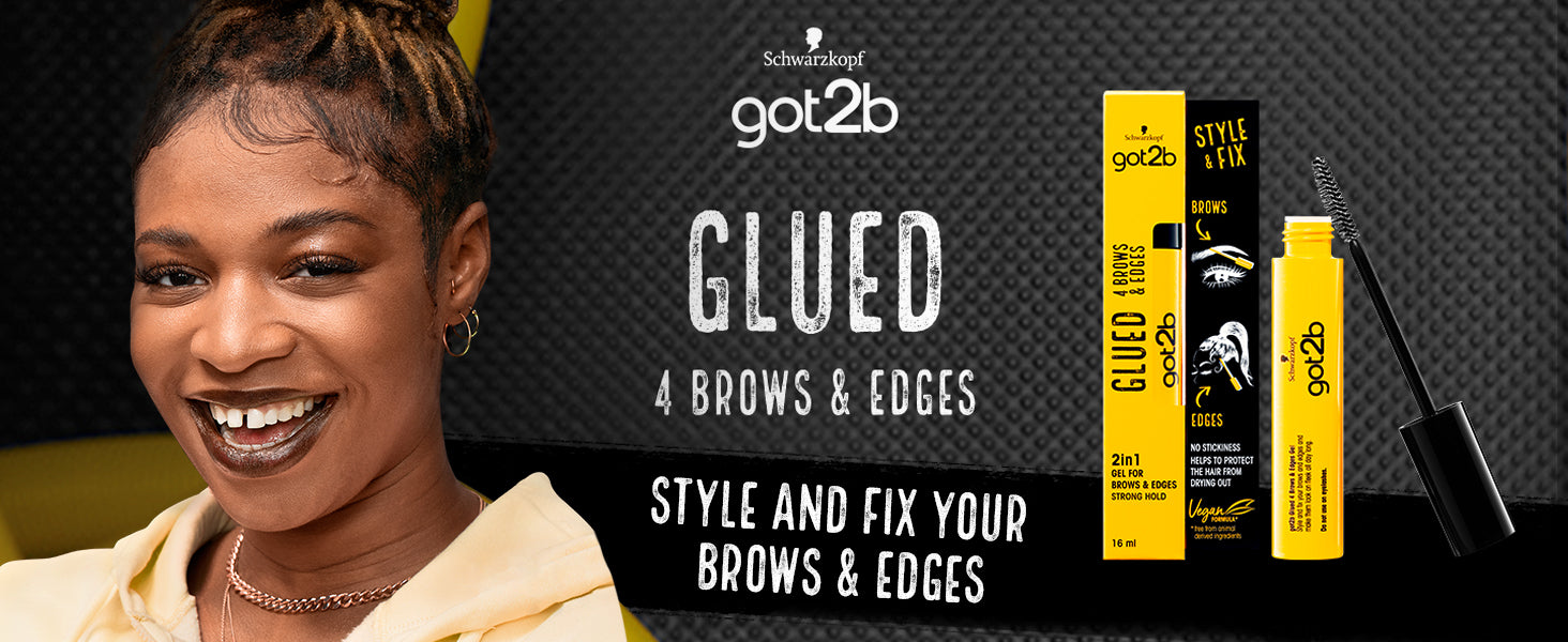 Schwarzkopf got2b Glued for Brows & Edges 2 in 1 Wand Gel, For Laying Edges and Styling Brows, 72hr Hold, No White Residue or Stickness, Vegan, Silicone Free, Alcohol Free, 16ml
