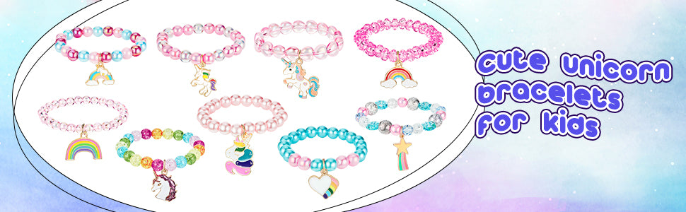 Hicarer 9 Pieces Colorful Unicorn Bracelet Girls Unicorn Bracelets Rainbow Unicorn Beaded Bracelet for Birthday Party Favors