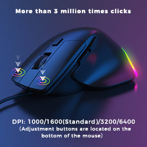 Wired Ergonomic Mouse, RGB mice with Thumb Rest, 1000/1600/3200/6400 Adjustable DPI, Stable Connection Illuminated Backlight Wired Mice with for PC Computer Laptop Desktop, Black