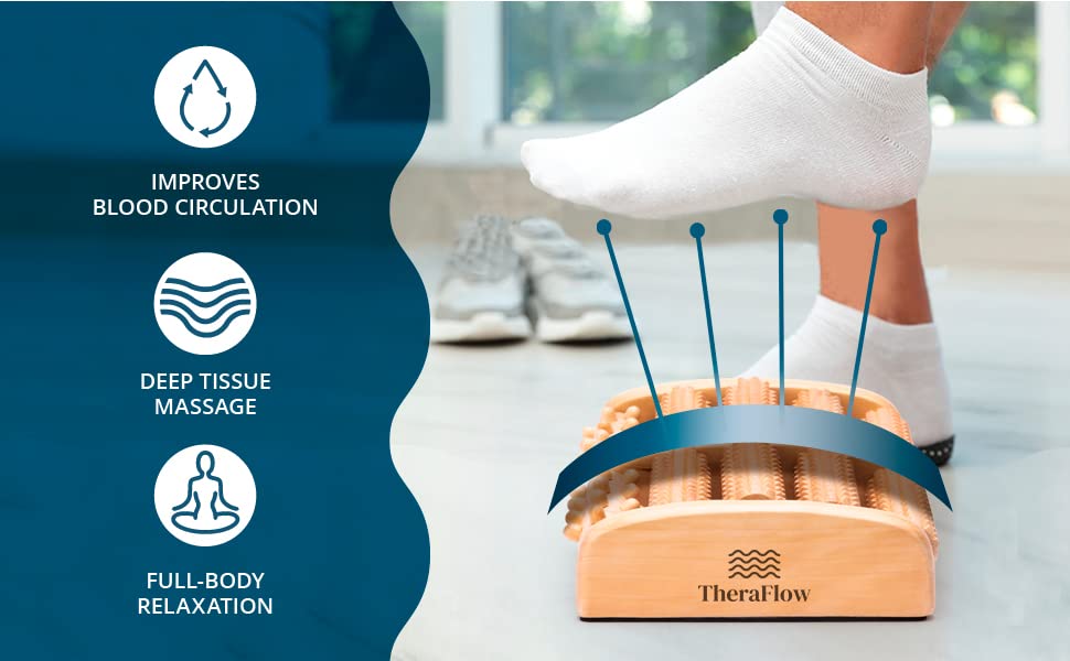 TheraFlow Foot Massager Roller - Plantar Fasciitis Relief, Heel, Arch, Foot Pain, Muscle Ache, Stress Relief - Shiatsu Acupuncture Massage - Relaxation Gifts for Women, Men - Dual Wooden, Large (L)