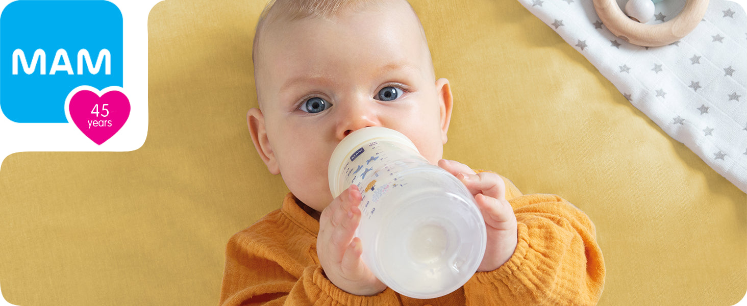 MAM Easy Start Self Sterilising Anti-Colic Bottle (1 x 130 ml), Baby Bottle with Slow Flow MAM Teat Size 1, Newborn Baby Feeding Essentials, White