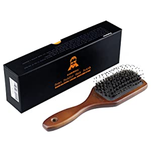 NATURAL BOAR BRISTLE PADDLE HAIR BRUSH - Easily detangles hair, massages scalp and keeps hair naturally oiled and conditioned - Suitable for all hair types and length - GAINWELL