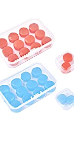 EXGOX 14 Pairs Silicone Ear Plugs for Sleeping Noise Cancelling Reusable Moldable Wax Earplugs for Swimming, Work, Airplane, SNR27dB(Blue, Orange)