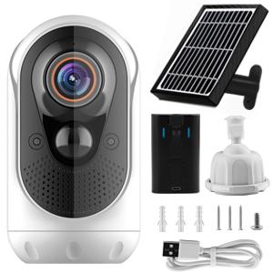 WONGKUO Solar Security Camera Outdoor Wireless - WiFi Rechargeable Battery Powered Camera with Solar Panel, 1080P Smart Home CCTV Camera PIR Human Detection, Night Vision, 2-Way Audio, Waterproof