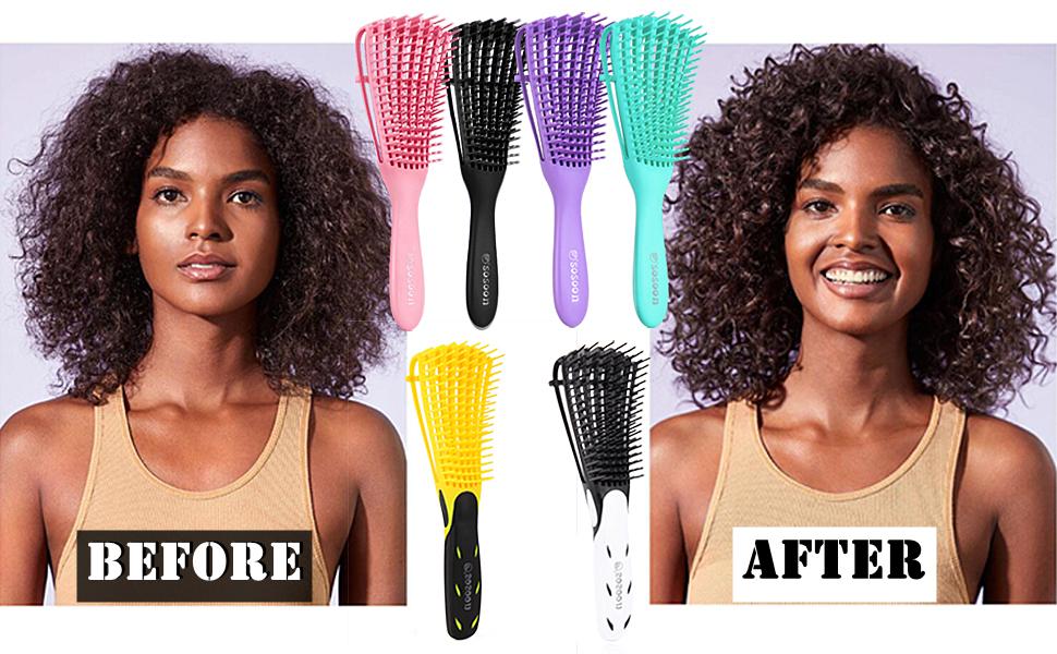 Detangle Hair Brush, Detangler Brush for Women Girls Wet Dry Afro 3a to 4c Thick Frizzly Wavy Kinky Curly Coily Natural Hair, Detangling Hairbrush with Metal Pick Comb, Purple