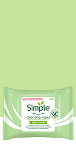 Simple Kind to Skin - Facial Wipes for sensitive skin with Glycerin, Vitamin E,and  Vitamin B5 -25 pc pack of 6