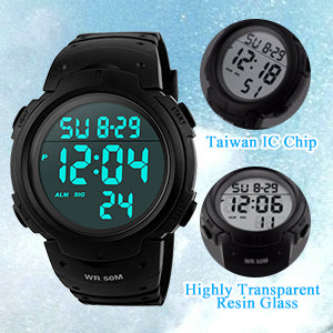 Mens Sports Digital Watches - Outdoor Waterproof Sport Watch with Alarm/Timer Big Face Military Wrist Watches with LED Backlight for Running Men - Black by VDSOW