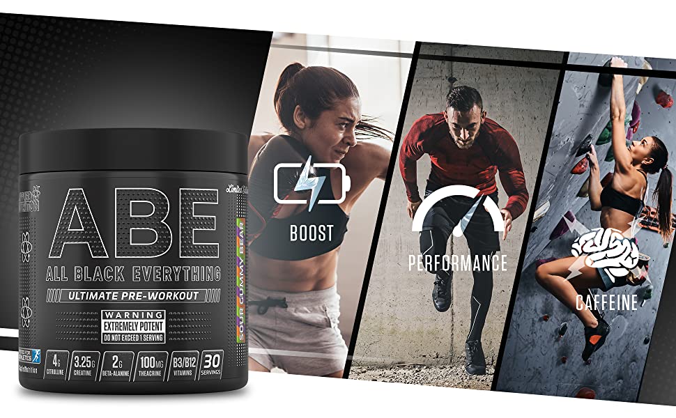 Applied Nutrition ABE Pre Workout - ABE All Black Everything Pre Workout Powder, Energy & Physical Performance with Creatine, Beta Alanine, Caffeine, Citrulline - 315g, 30 Servings (Energy Flavour)