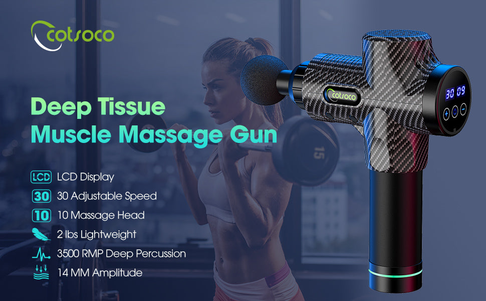 COTSOCO Massage Gun Deep Tissue,30 Speeds Handheld Muscle Massager,Quiet Electric Massager with 10 Heads,Powerful Massage Gun for Pain Relief