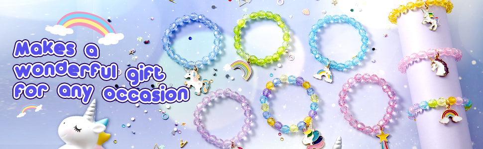Hicarer 9 Pieces Colorful Unicorn Bracelet Girls Unicorn Bracelets Rainbow Unicorn Beaded Bracelet for Birthday Party Favors