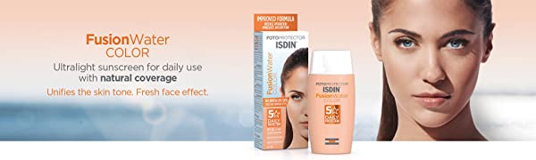 ISDIN Fusion Water Color SPF 50 (Medium) 50ml , Tinted daily facial sun cream , Ultra-light texture