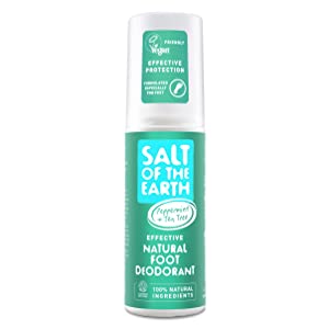 Salt Of the Earth Natural Foot Deodorant Spray, Cooling Menthol, Vegan, Long Lasting Protection, Not Tested on Animals, Paraben Free, Made in the UK, Peppermint & Tea Tree, 100 ml
