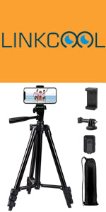 Phone Tripod,LINKCOOL 42" Aluminum Lightweight Portable Camera Tripod for Iphone/Samsung/Smartphone/Action Camera/DSLR Camera with Phone Holder & Wireless Bluetooth Control Remote - Silver