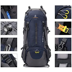 OCCIENTEC Hiking Backpack 50L Mountaineering Backpack 60L Rucksacks with Rain Cover for Men Women,Tear and Water-resistant Ideal for Camping Climbing Biking Trekking Travel Outdoor