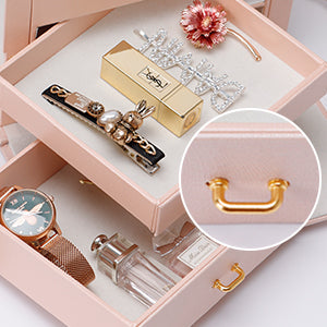 Jewellery Box Earring Rings Jewellery Organiser with 2 Drawers Portable PU Leather Small Jewelry Storage Case with Mirror and Lock Gift for Women Girls