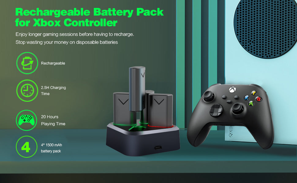 4 Packs 1500mAh Controller Battery Pack for Xbox One Series X S Rachargeable Batteries Pack,Play and Charge Kit Accessories for Xbox Series X/Xbox Series S/Xbox One X/Xbox One Wireless Controller