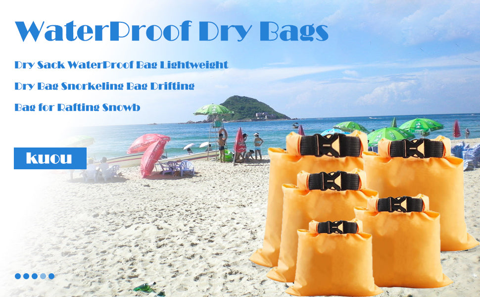 kuou 5Pcs WaterProof Dry Bags, Dry Sack WaterProof Bag Lightweight Dry Bag Snorkeling Bag Drifting Bag(1.5L+2.5L+3.5L+4.5L+ 6L)