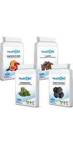 Wormwood, Black Walnut, Cloves Digestive Health Set 3x90 Capsules. Vegan. Purest - no additives. Made by Health4All