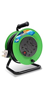 ExtraStar 13A Electrical Extension Reel, 4 Sockets Cable Reel with Winding Handle 1100W/3120W Thermal Cut Out, Heavy-Duty Extension Lead with 10 Metre Extension Cord - Green