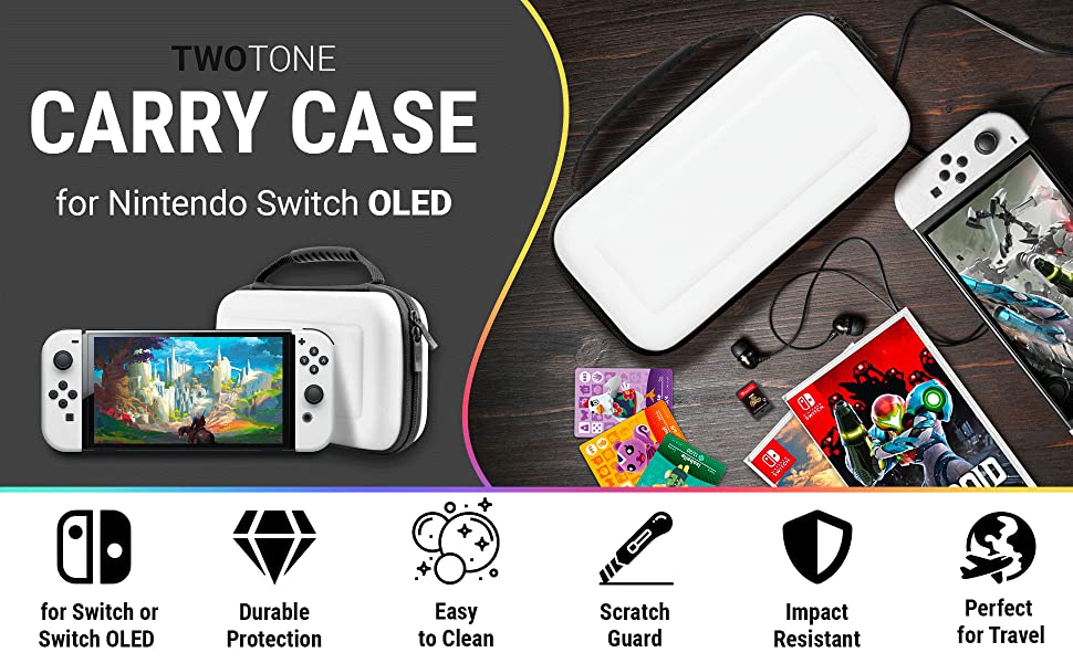Orzly Carry Case for white Nintendo Switch Oled console with accessories and Games storage compartment - Easy Clean Case Gift Boxed Edition