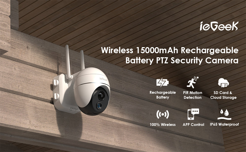 ieGeek 360° Wireless PTZ Security Camera Outdoor, 15000mAh Rechargeable Battery CCTV Camera with Pan 355° Tilt 120°, 1080P Wifi Home IP Camera, PIR Motion Detection, 2-Way Audio, Cloud&SD Card Storage