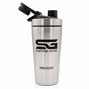 Satire Gym Protein Shaker Stainless Steel with Strainer / Leak-proof BPA Free / 700 ml Capacity with Screw Cap for Sports / Protein / Fitness (Stainless Steel Silver, 700 ml)