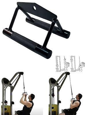 qibylift Deluxe LAT Pull Down Bar Strength Training Double D Handle Tricep V Shaped Press Down Bar with Rubber (Black)