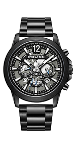 POLICE Flick Mens Watch with Skull Design Dark Grey Dial and Gun Stainless Steel Bracelet 47mm Stainless Steel Case in Branded Watch Box PEWJG2194801-2 Year Warranty