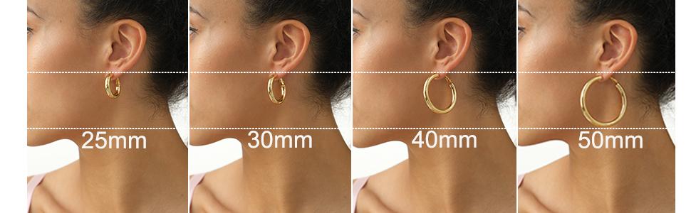 BMMYE Big Chunky Hoop Earrings Howllow Tube Lightweight 14K Gold Plated Thick Huggies Earring for Women 25mm/30mm/40mm/50mm