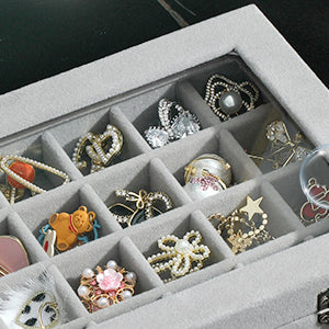 EMAGEREN Velvet Jewellery Box 24 Grids Velvet Glass Jewellery Ring Display Organiser Box Earrings Storage Box Adjustable Storage Grids Glass Lid Jewellery Organiser for Ring Earring Necklace