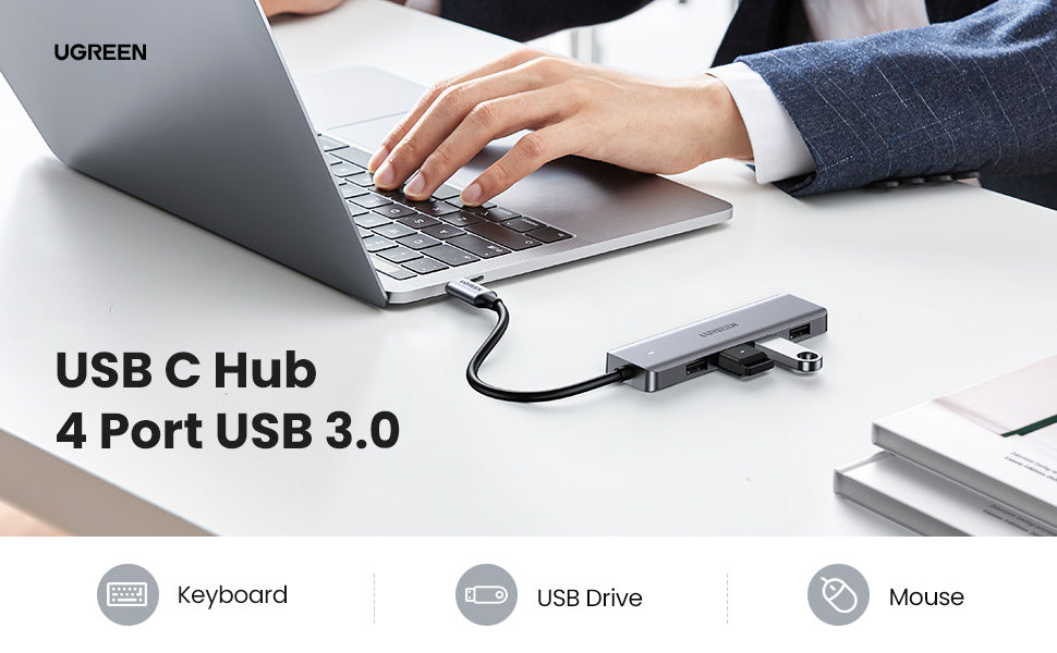 UGREEN USB C Hub, Slim Type C to 4 Port Ways USB 3.0 Adapter Data Extender Hub USB Splitter Compatible with Thunderbolt 3 Macbook Pro M1 Air 2020, iPad Pro Air, XPS 13/15, HP Envy, Huawei MateBook