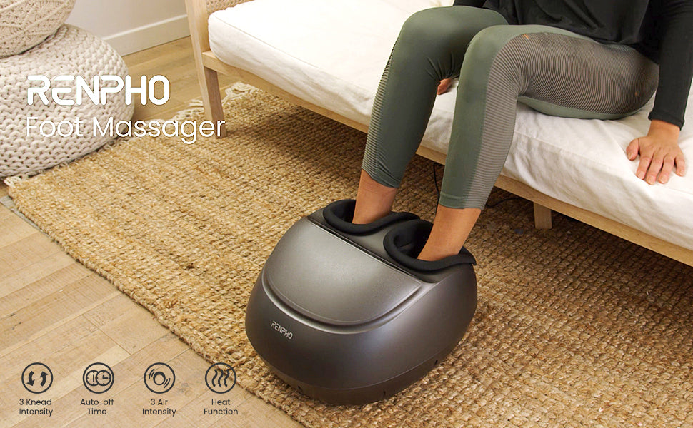 RENPHO Foot Massager Machine with Heat, Shiatsu Massager Deep Kneading, Air Compression - Panel Control (Black)