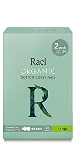 Rael Organic Cotton Cover Pads - Heavy Absorbency, Unscented, Ultra Thin Pads with Wings for Women (Overnight, 20 Count)