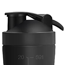 Protein Shaker Bottle 700 ml with Mixball & Powder Compartment 200 ml, Stainless Steel Protein Bottle Metal Shaker Leak-Proof Fitness Bottle Shaker for Men and Women Slim Fast(Black)