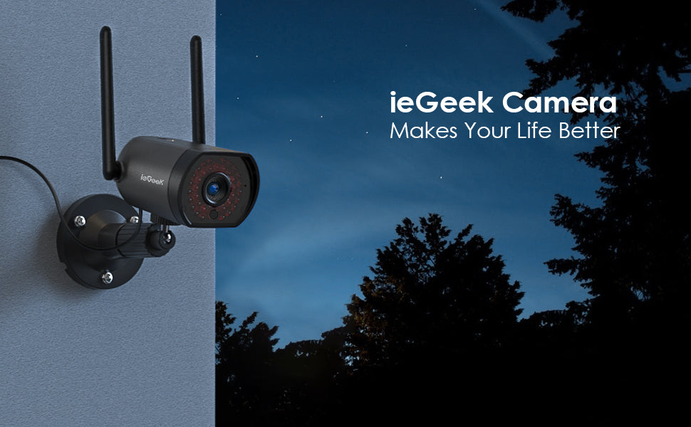ieGeek Outdoor Security Camera,4dBi Antenna Wireless WiFi Wired CCTV Camera System,1080P Video Record Home IP Surveillance Camera,2-Way Audio,Motion Detect,Siren,25m Night Vision,IP66,Support PC/App