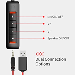 NUBWO PC Headset USB with Noise Cancelling Mic, 3.5mm/USB Computer Headset with Detachable surround sound Vol./Mute USB Control, On-Ear Wire Voip Headsets for casual gaming, e-learning and music