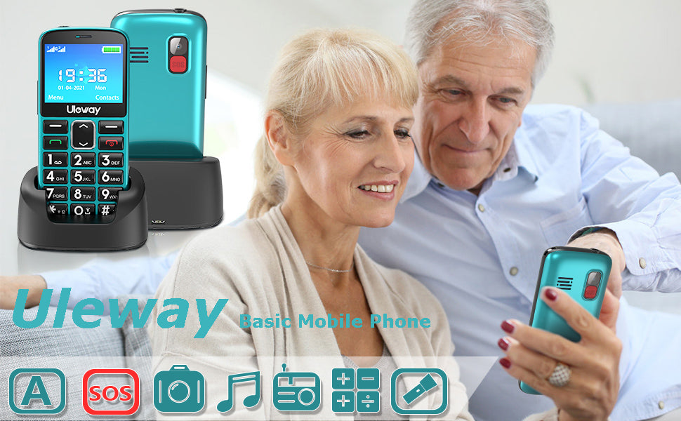 Uleway Big Button Mobile Phone for Elderly Easy to Use Basic Cell Phone Dual Sim Free Unlocked Senior Mobile Phone with SOS Emergency Button, Charging Dock, Hearing Aid Compatible (HAC)