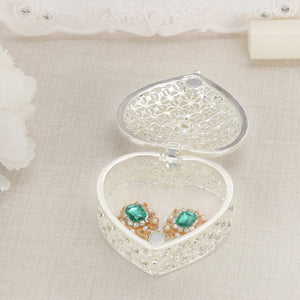 BSTKEY Crystal Metal Jewelry Box Small Trinket Storage Organizer Box, Decorative Mini Storage Box for Rings Earrings 6.3x6CM (Heart Shape)