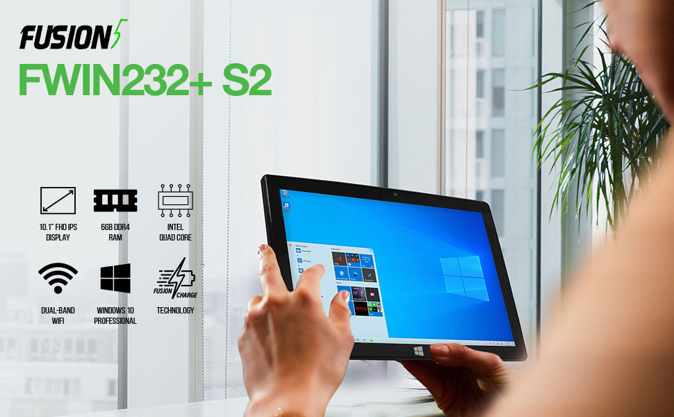 Fusion5 10 Windows 11 FWIN232+ FHD PRO N4120 Intel Quad-Core Ultra Slim  Windows Tablet PC - 4GB RAM, 64GB Storage, 1920x1200 FHD Display, USB 3.0