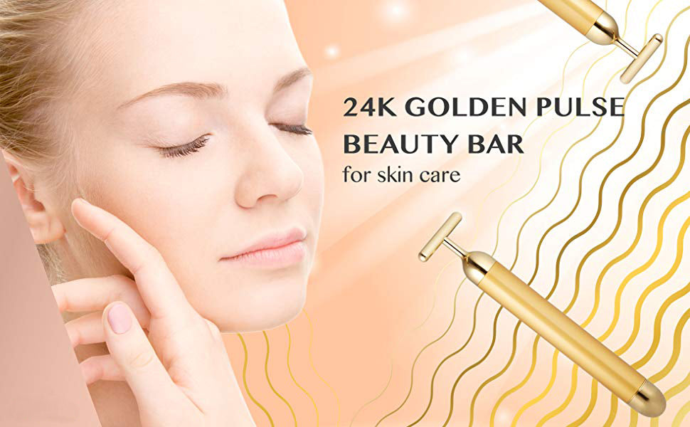 Beauty Bar 24k Golden Pulse Facial Massager, T-Shape Electric Sign Face Massage Tools for Sensitive Skin Face Pull Tight Firming Lift