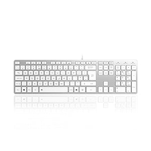 B.FRIENDIT Slim USB Wired Keyboard, Soft Touch and Quiet Key for PC, Laptop and Computer, Full Size QWERTY UK Layout - Silver White